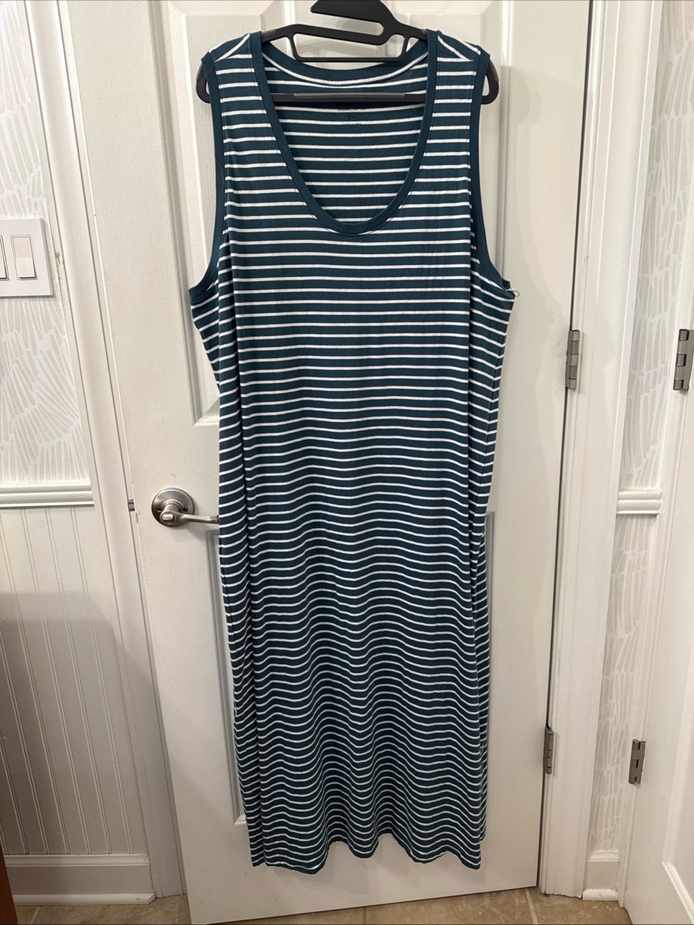 Pact Costa Mesa Stripe Deep Aqua Organic Cotton Tank Midi Dress